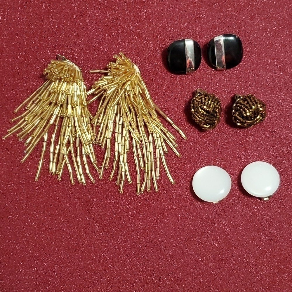 Vintage Clip On Earrings Lot Y2K Beaded Pearl Gold Black 4 Sets